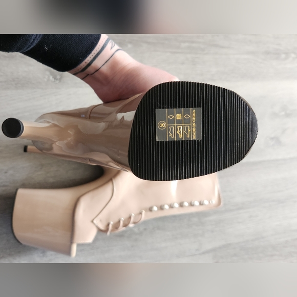 NWT brand new in box Pleaser 8" Flamingo 1021 beige open toe ankle boots - Picture 2 of 5